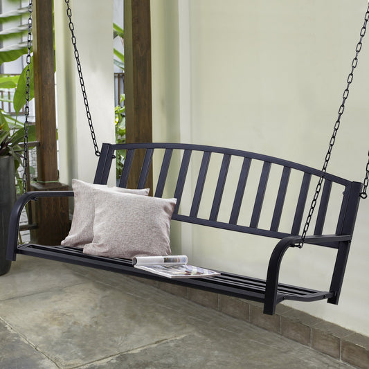 Outsunny Metal 2-Seater Outdoor Swing Chair Black