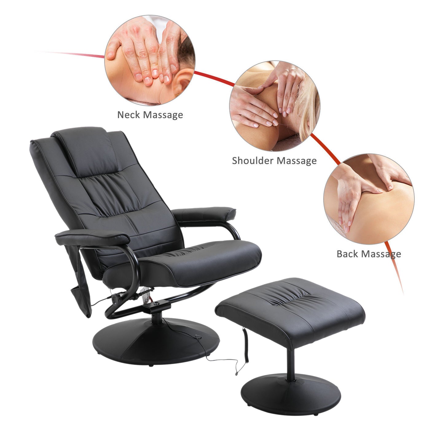 HOMCOM 10 - Point Reclining Massage Chair Faux Leather Armchair Chair W/Footstool - Black