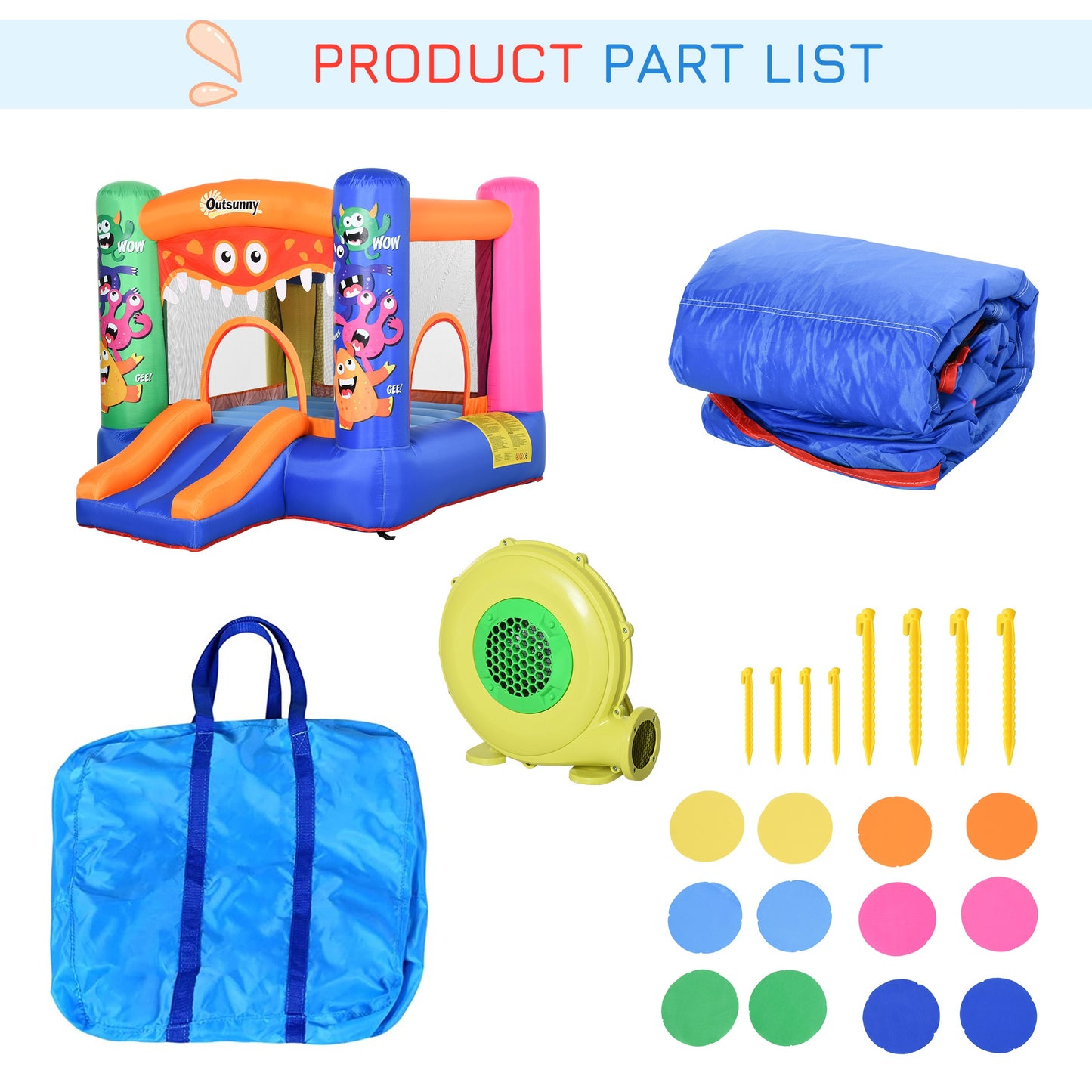 Outsunny Bounce Castle Inflatable Basket Trampoline Slide Monster Design 2.9 x 2 x 1.55m