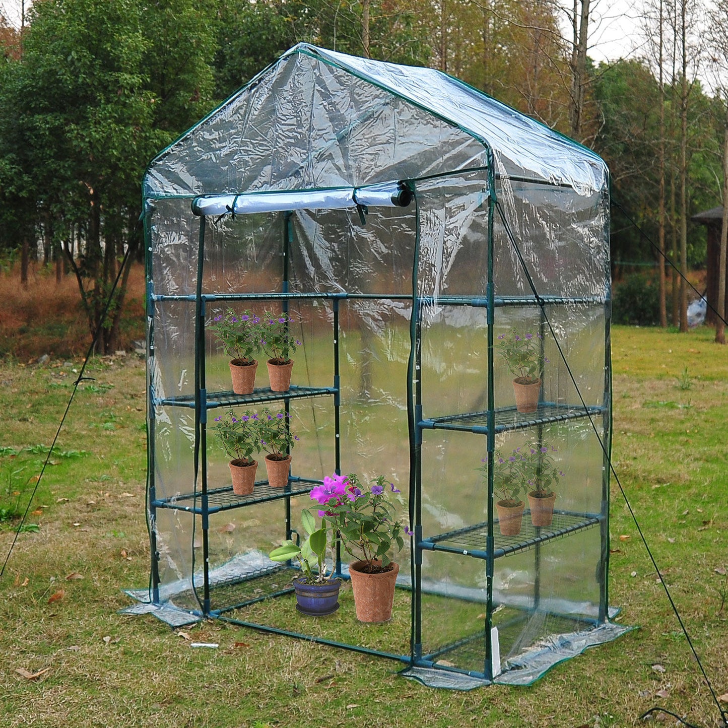 Outsunny 143Lx73Wx195H cm Steel Frame Polytunnel Greenhouse-Deep Green