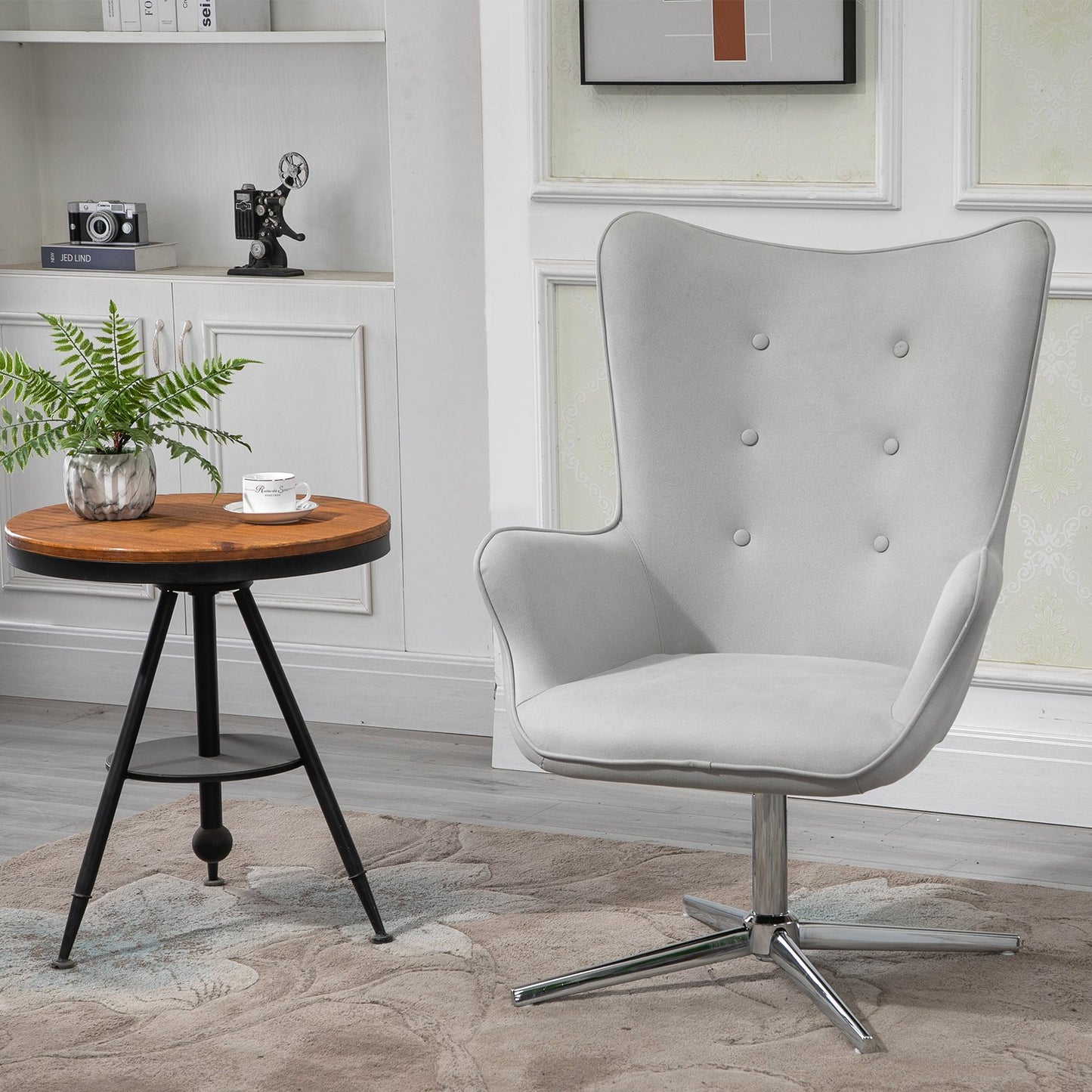 HOMCOM PU Leather Tufted Swivel Accent Chair Grey