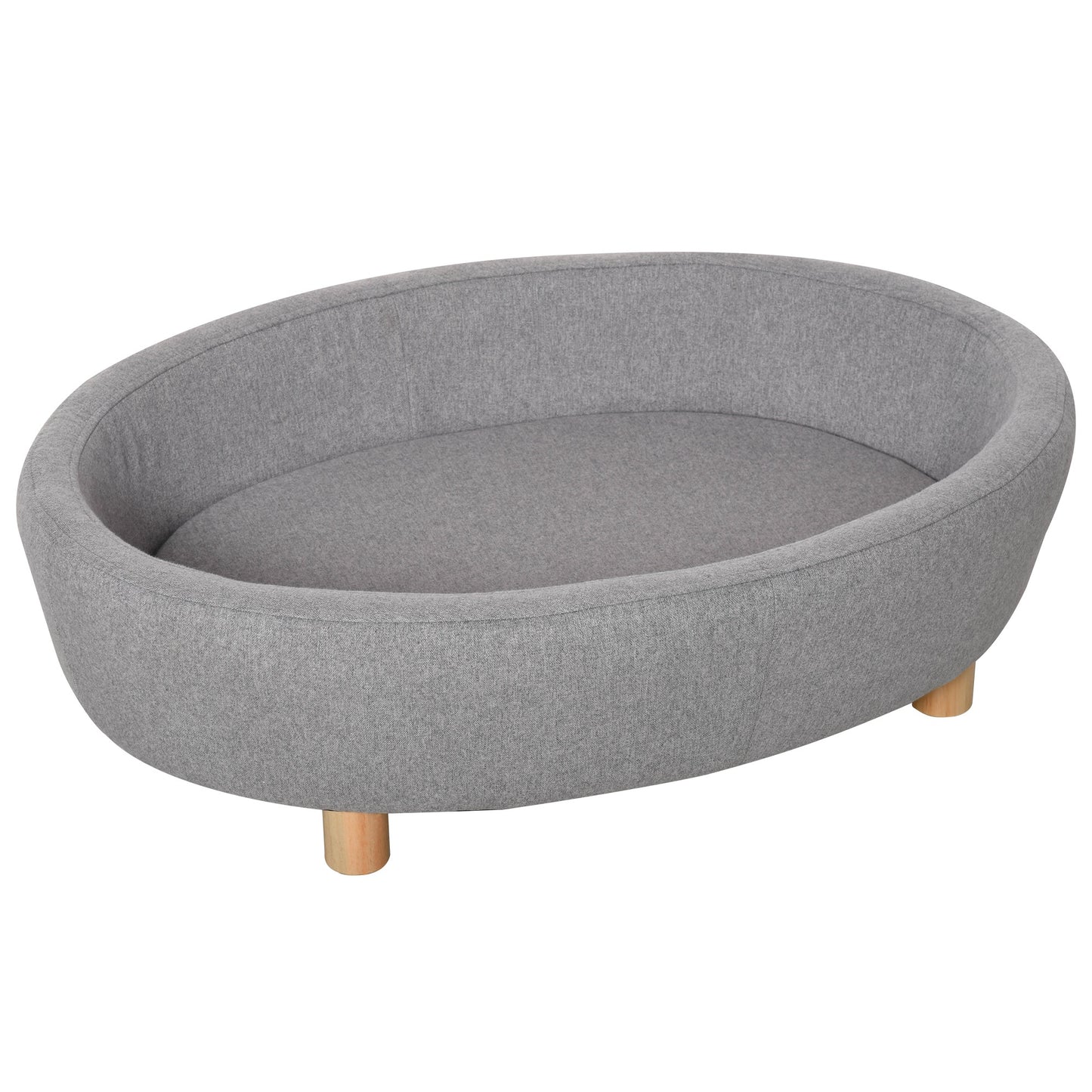 PawHut Pet Sofa Soft Couch Sponge Cushioned Bed Wooden legs, Light Grey