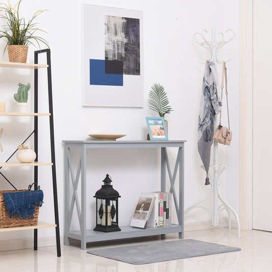 HOMCOM Grey Console Table with Shelf, Display Shelf Stand Furniture