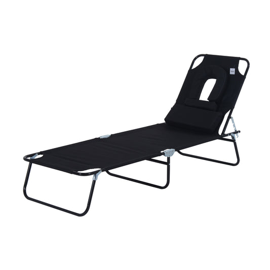 Outsunny Adjustable Sun Lounger W/Pillow-Black