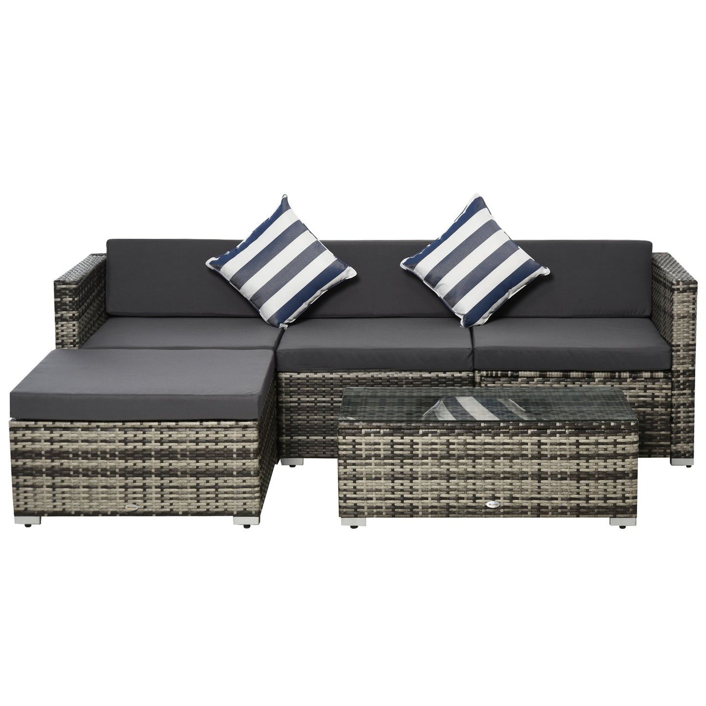 Outsunny 5 Pieces Rattan Sofa Set Wicker Sectional Furniture Cushion Grey Garden