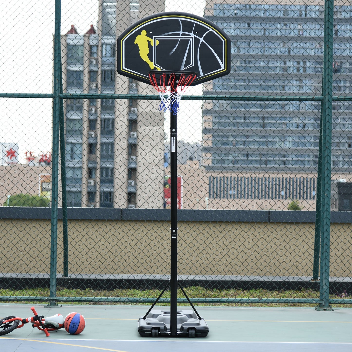HOMCOM Portable Basketball Stand Height Adjustable Hoop Backboard W/Wheels Black