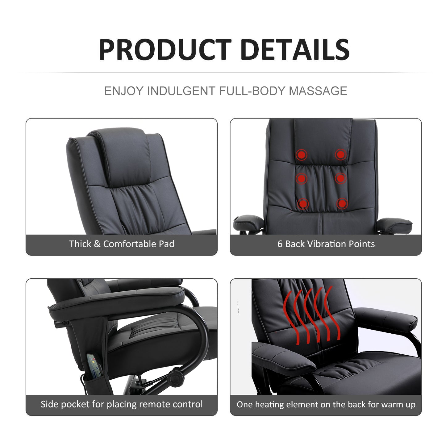 HOMCOM 10 - Point Reclining Massage Chair Faux Leather Armchair Chair W/Footstool - Black