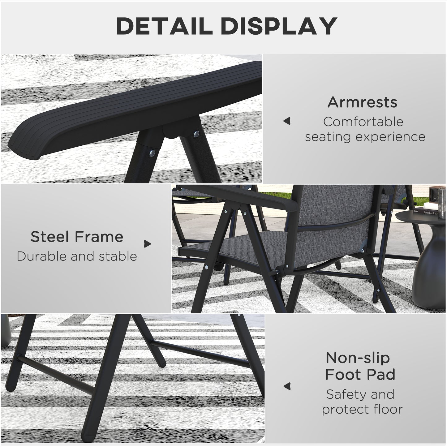 Outsunny 4 PCs Outdoor Rattan Folding Chair Set with 7 Levels Adjustable Backrest for Patio, Lawn