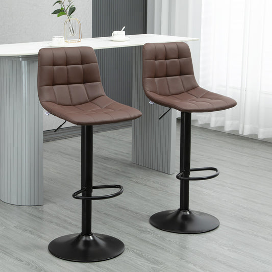 HOMCOM Bar Stools Set of 2, Adjustable Breakfast Dining Stools for Kitchen Brown