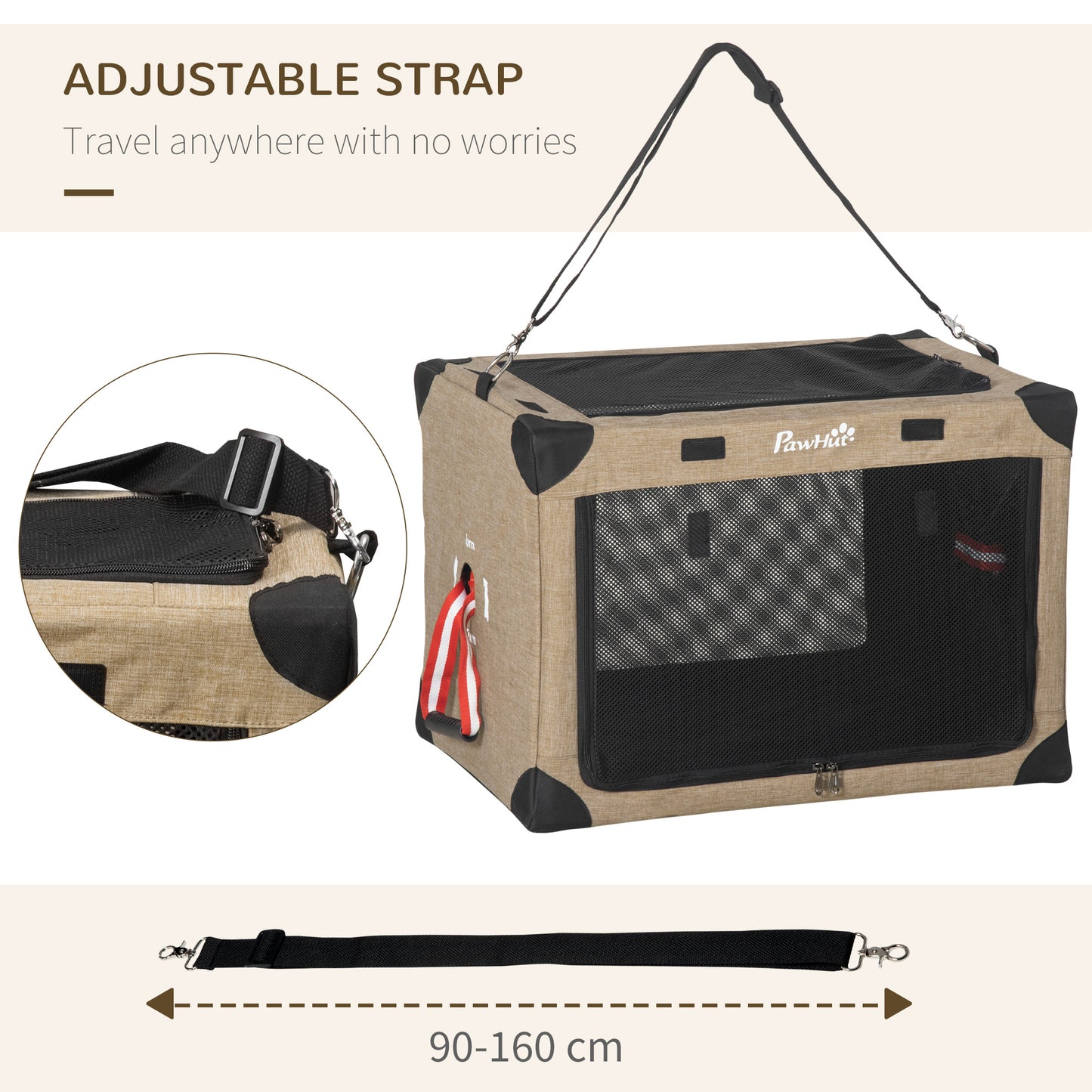 PawHut One-step Folding Cat Carrier, Portable Pet Carrier Bag with Cushion, Pet Travel Carrier with Adjustable Strap, Cat House for S & XS Dogs & Cats Khaki