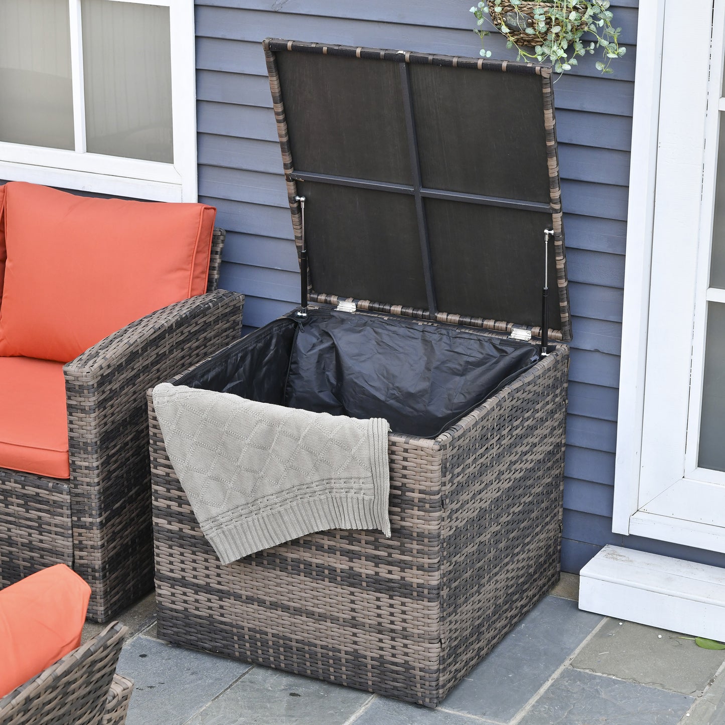 Outsunny 6 PCS Patio Rattan Wicker Sofa Set Conversation Furniture w/ Storage & Cushion