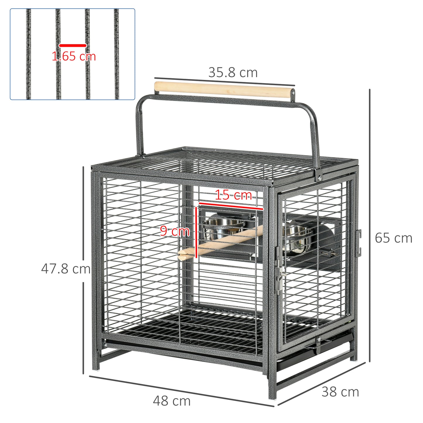 PawHut Parrot Cage, Travel Carry Pet Bird Cage, with Metal Handle