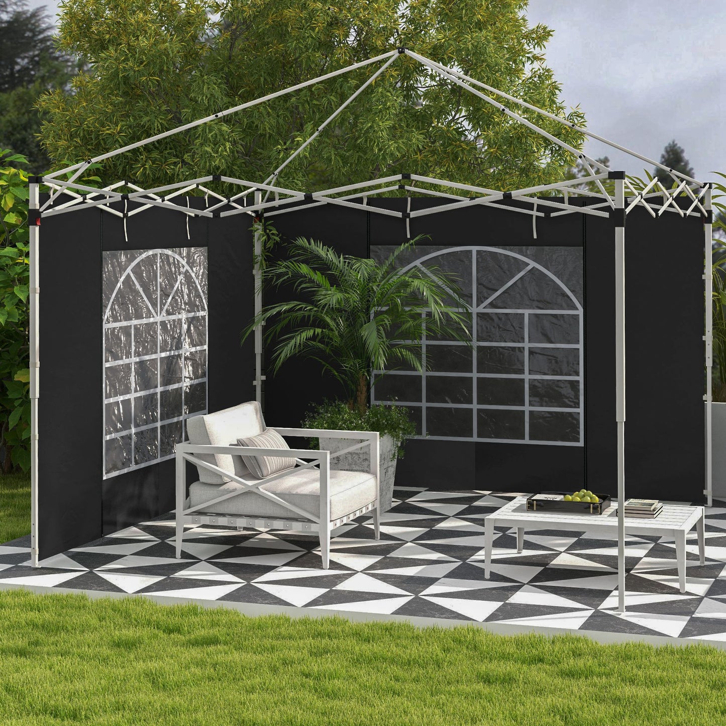 Outsunny Gazebo Side Panels 2 Pack Sides Replacement for 3x3(m) or 3x6m Pop Up Gazebo with Windows and Doors Black