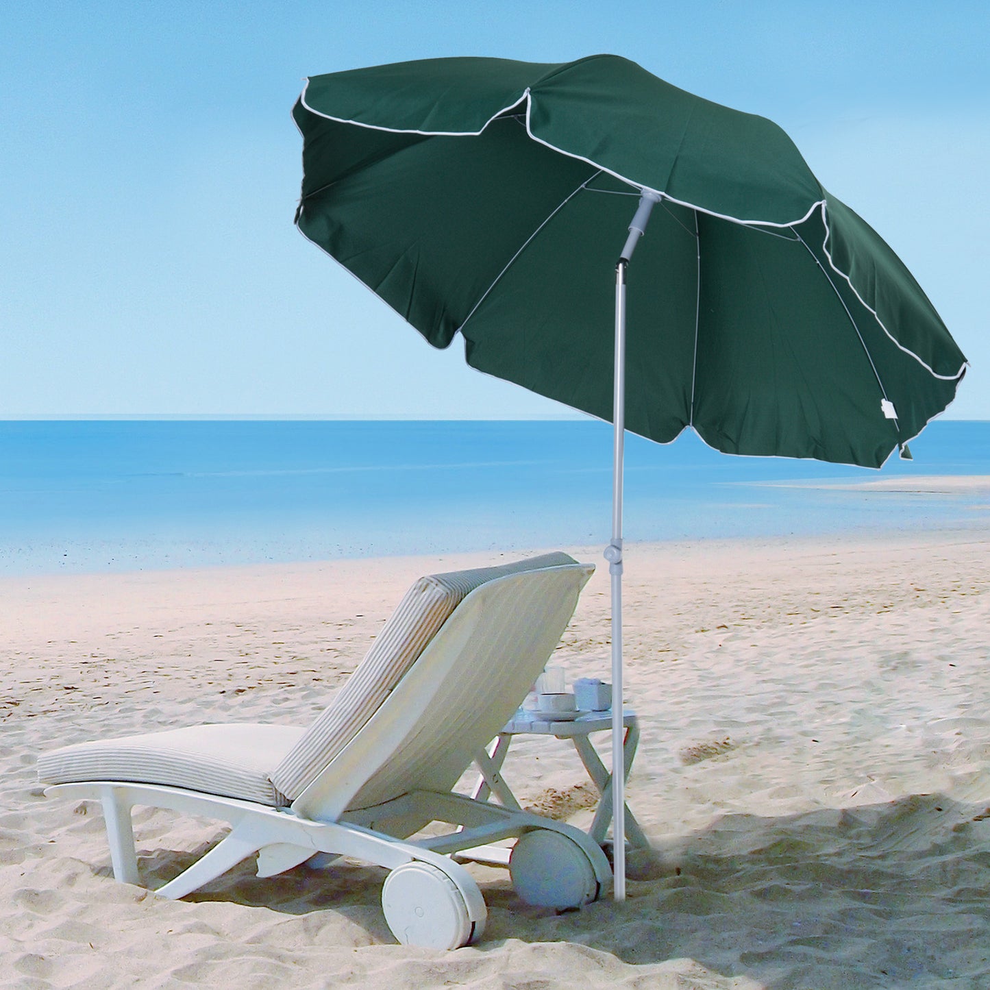 Outsunny Beach Umbrella Parasol,φ2.2m, Steel-Dark Green