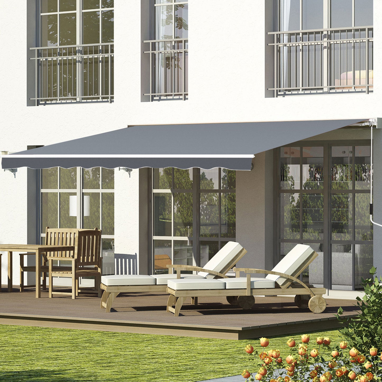 Outsunny Manual Retractable Patio Awning Shelter UV Protection, 2.5mx2m