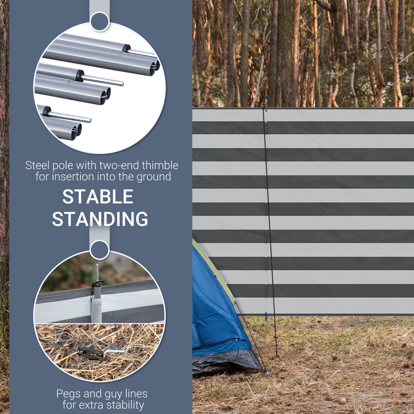 Outsunny 5 Pole Camping Windbreaks, Beach Wind Shield Shelter with Carry Bag and Steel Poles, Outdoor Caravan Privacy Shield, 540cm x 150cm, Grey and White