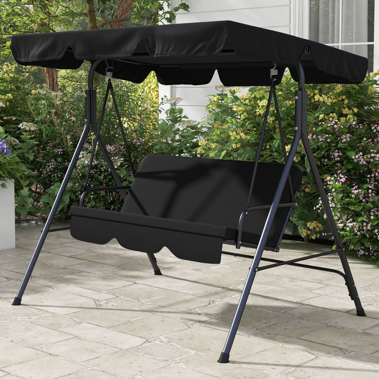 Outsunny 3-Seat Swing Chair Garden Swing Seat with Adjustable Canopy f ...