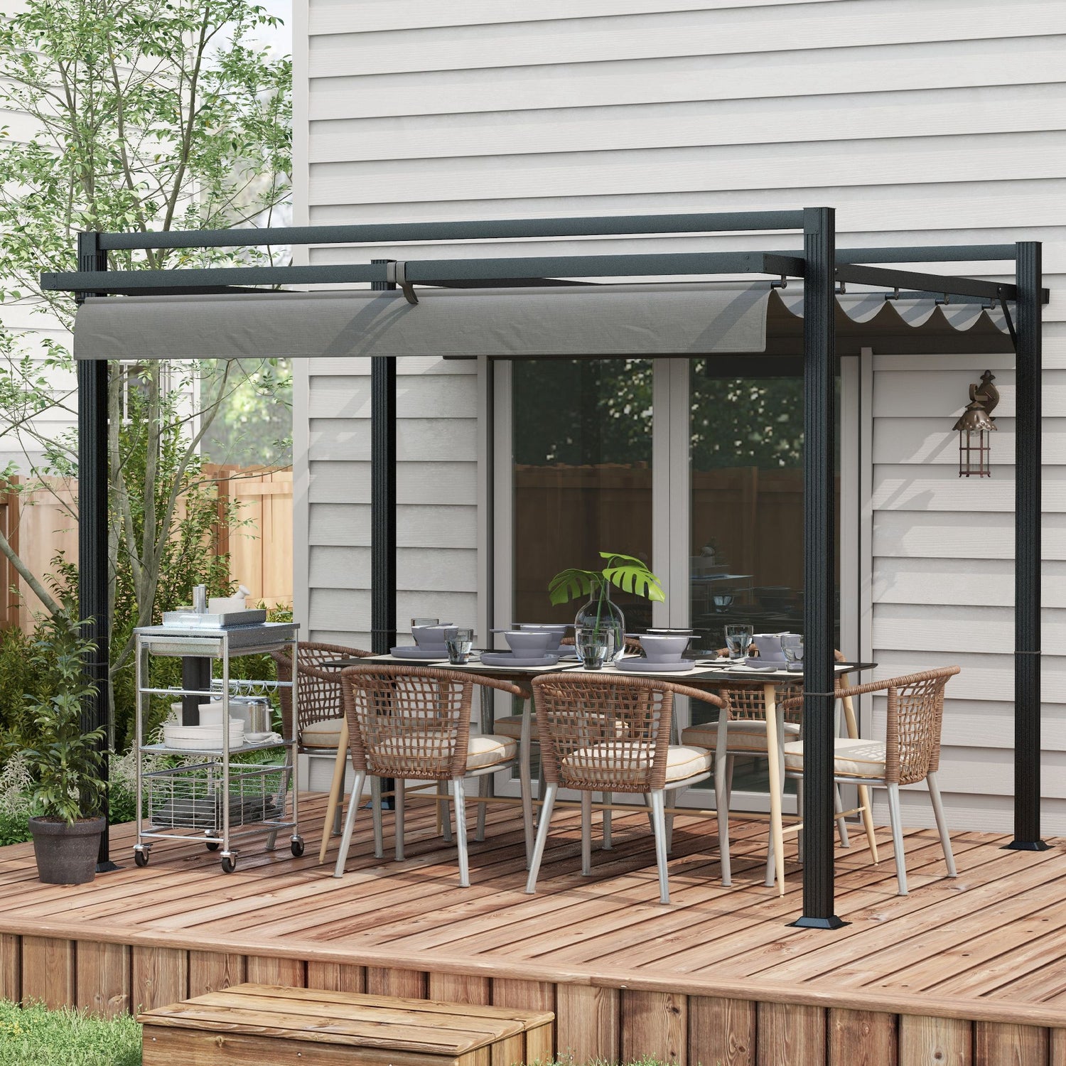 Outsunny 3 x 3(m) Retractable Pergola, Garden Gazebo Shelter with Alum ...