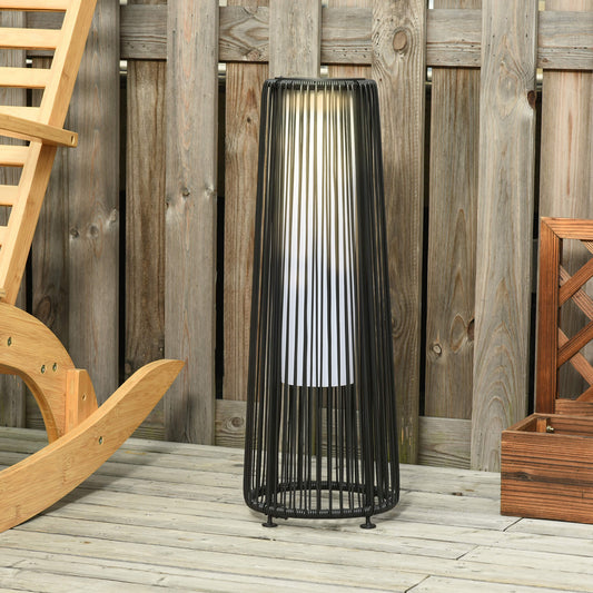 Outsunny Patio Garden Solar Lights Woven Resin Wicker Lantern Auto On/Off Solar Powered Lights for Porch, Yard, Lawn, Courtyard, Indoor & Outdoor Black