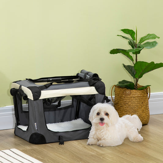 PawHut 51cm Foldable Pet Carrier, Dog Cage, Portable Cat Carrier, Cat Bag, Grey