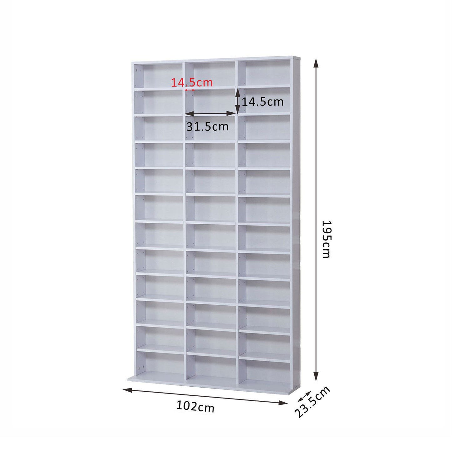 HOMCOM 195Hx102Wx23.5D cm Wooden Bookcase-White