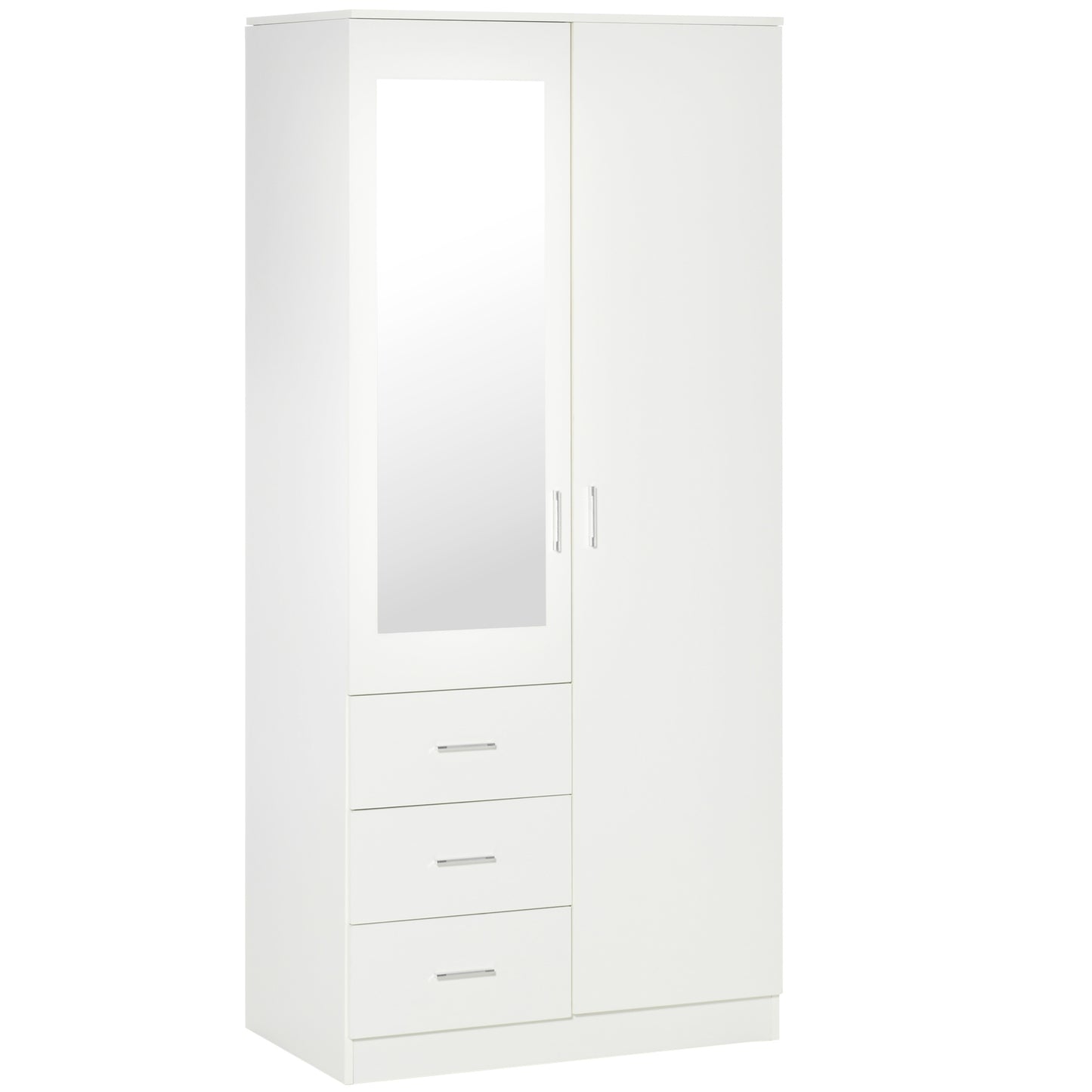 HOMCOM 2-Door Wardrobe w/ Adjustable Shelf 3 Drawers Mirror Home Storage, 80W x 50D x 180Hcm, White