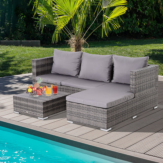 Outsunny 4-Seater Outdoor Garden PE Rattan Furniture Set Grey