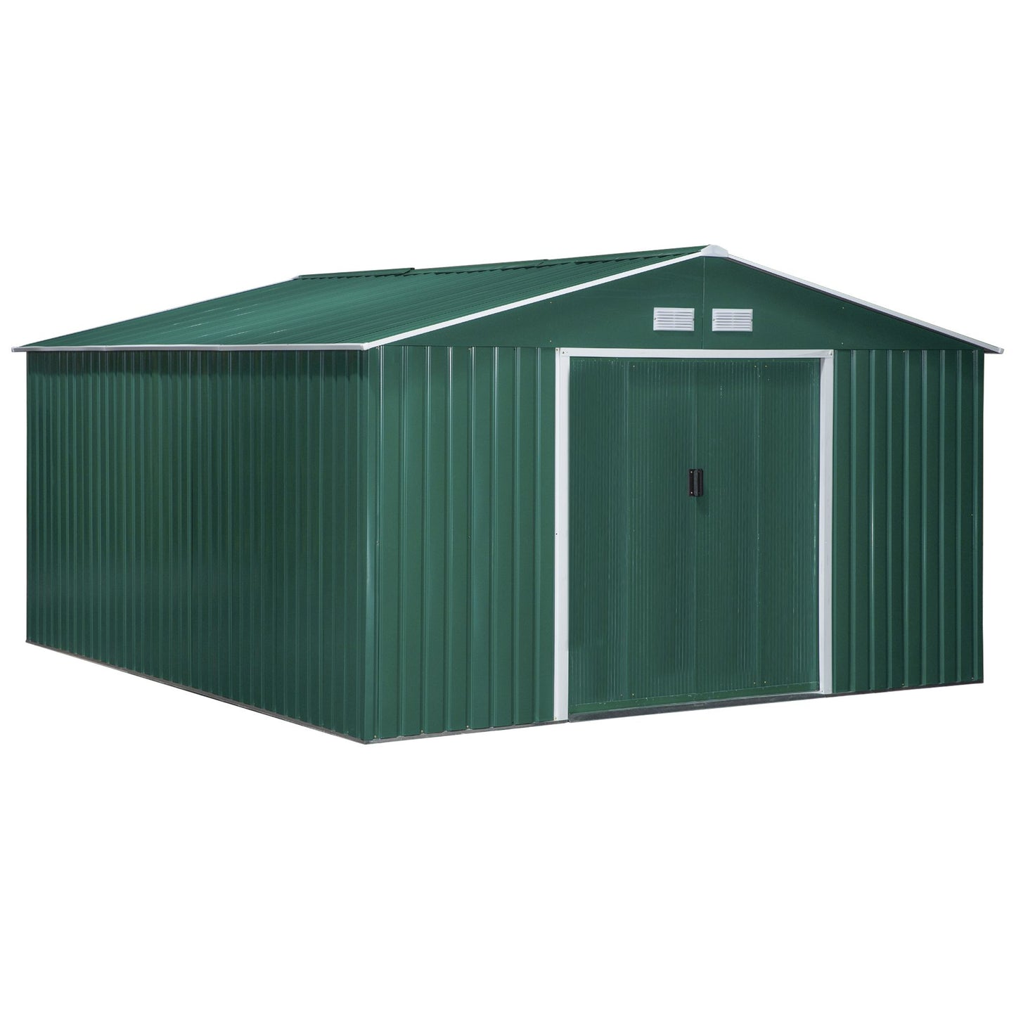 Outsunny 12.5 x 11.1ft Steel Sliding Door Storage Shed - Green