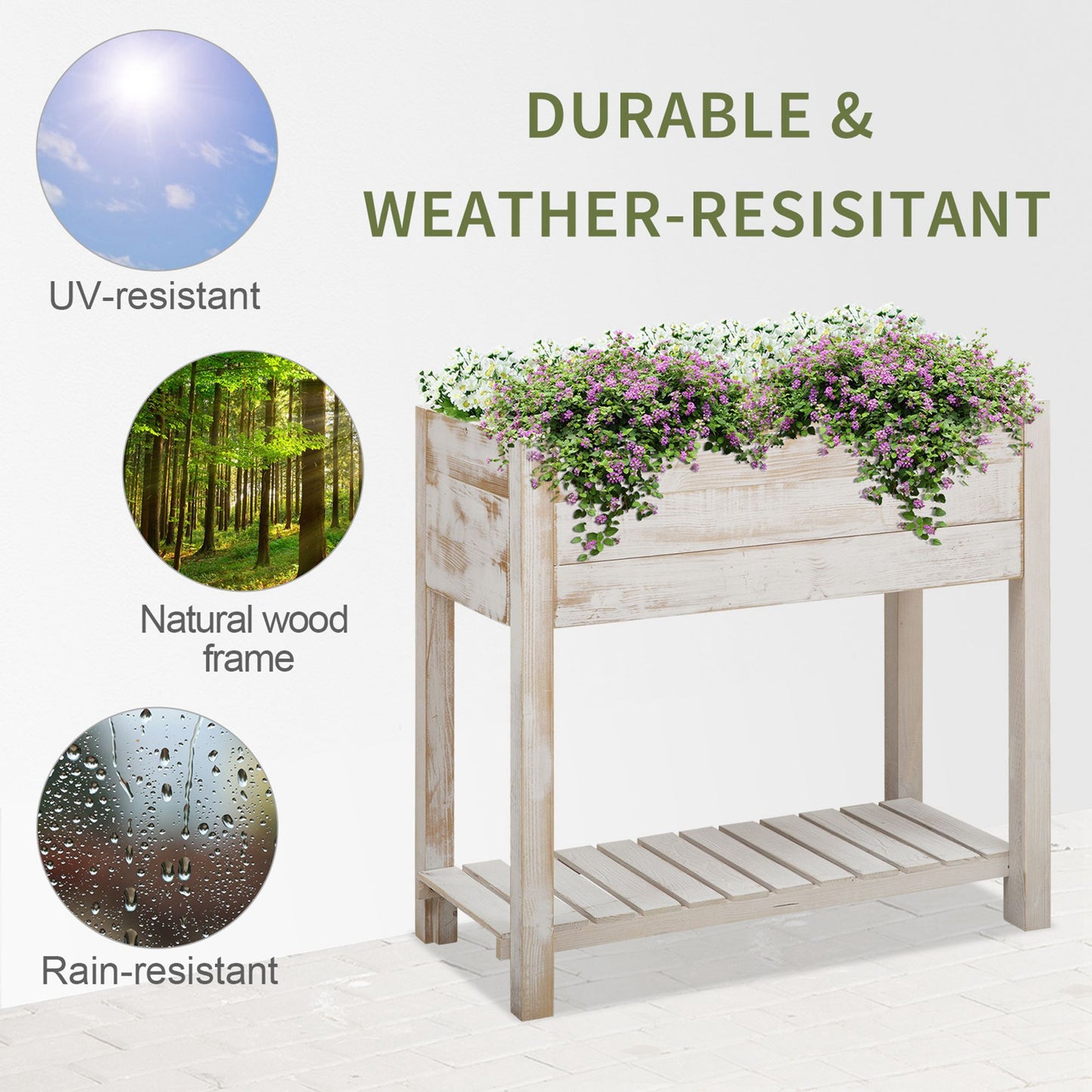 Outsunny Elevated Wooden Planter Garden Grow Box with 2 tiers, 4 Pockets
