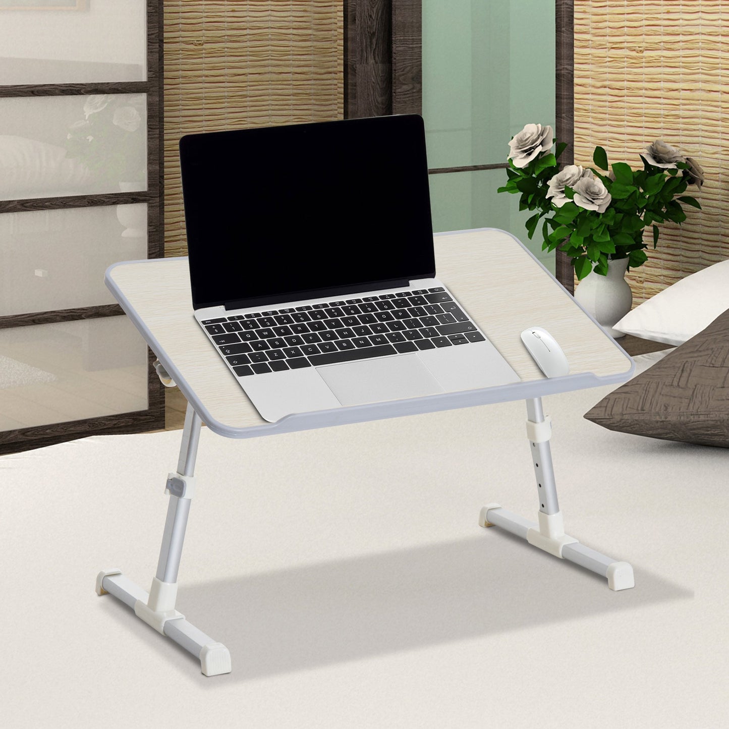 HOMCOM Folding Laptop Stand W/4-Level Height, Adjustable Tilt-Oak Colour/ Silver Frame