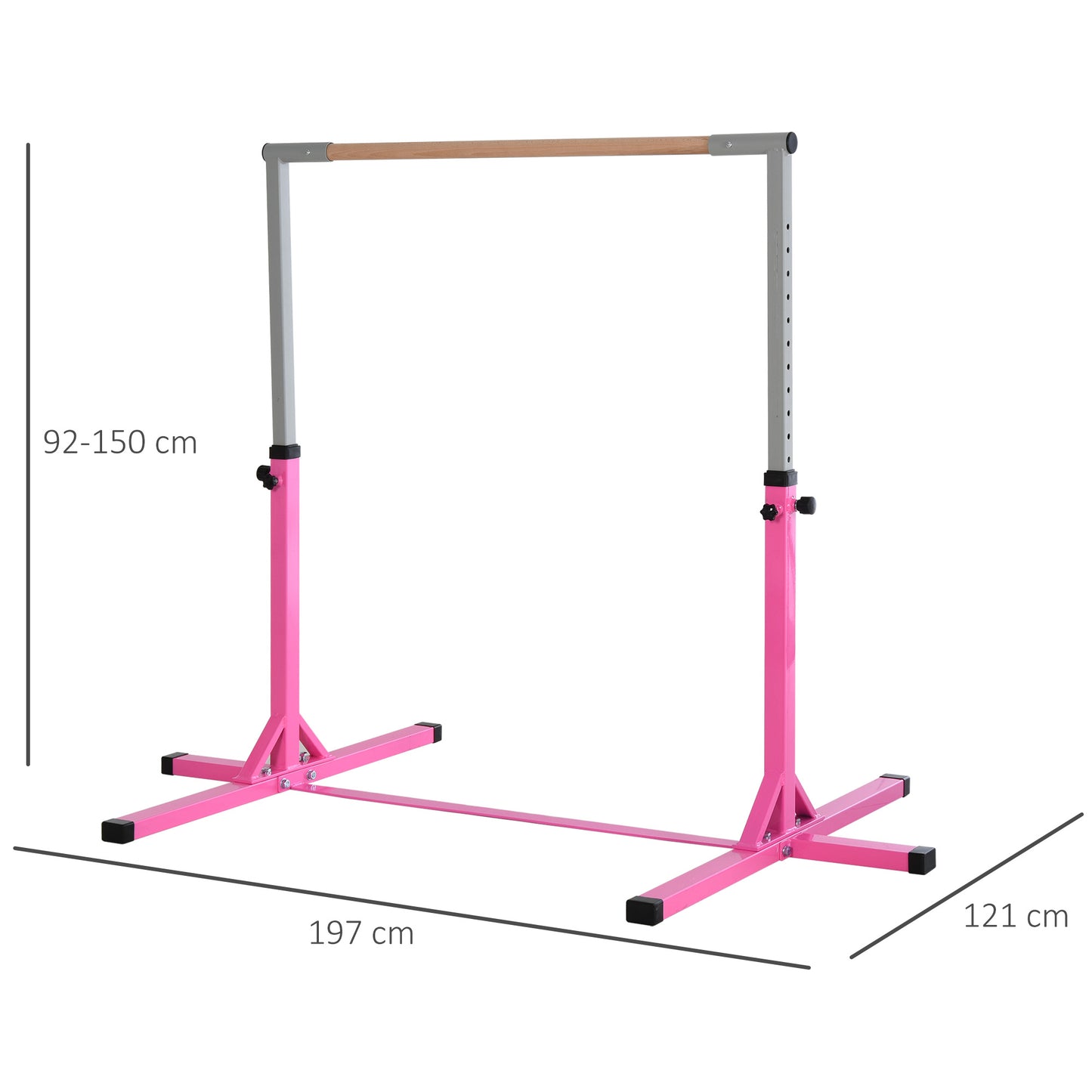 HOMCOM Steel Frame Adjustable Horizonal Gymnastics Bar for Kids Pink