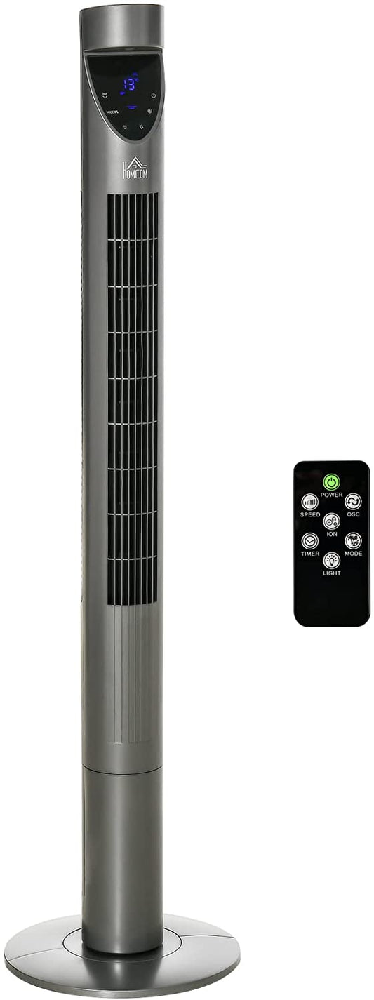 HOMCOM 46" Tower Fan Cooling with Ionizer, Air Filter, Oscillating, 3 Speed, 12h Timer, Remote Controller, for Bedroom, Grey