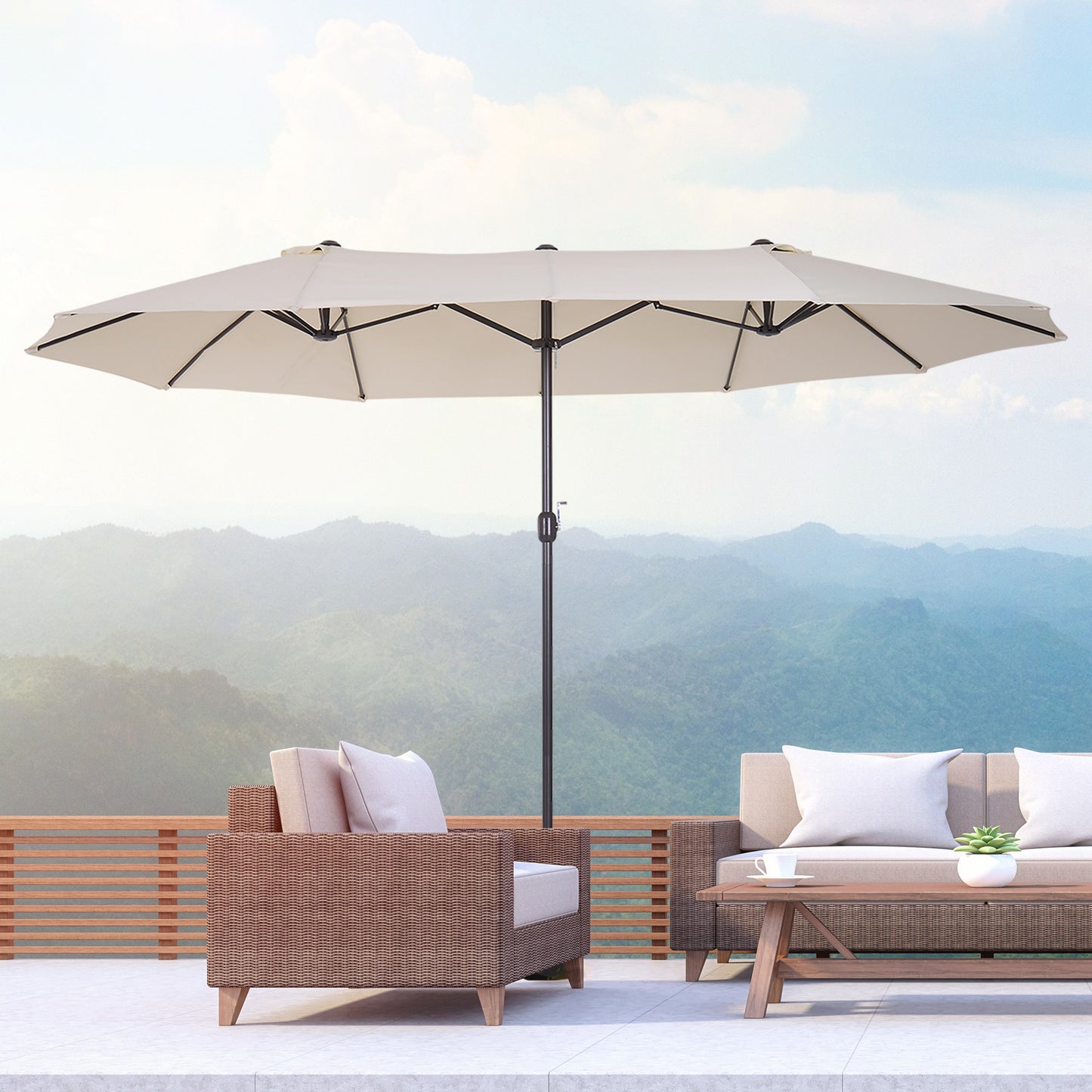 Outsunny 4.6m Double-Sided Patio Parasol Sun Umbrella-Cream White