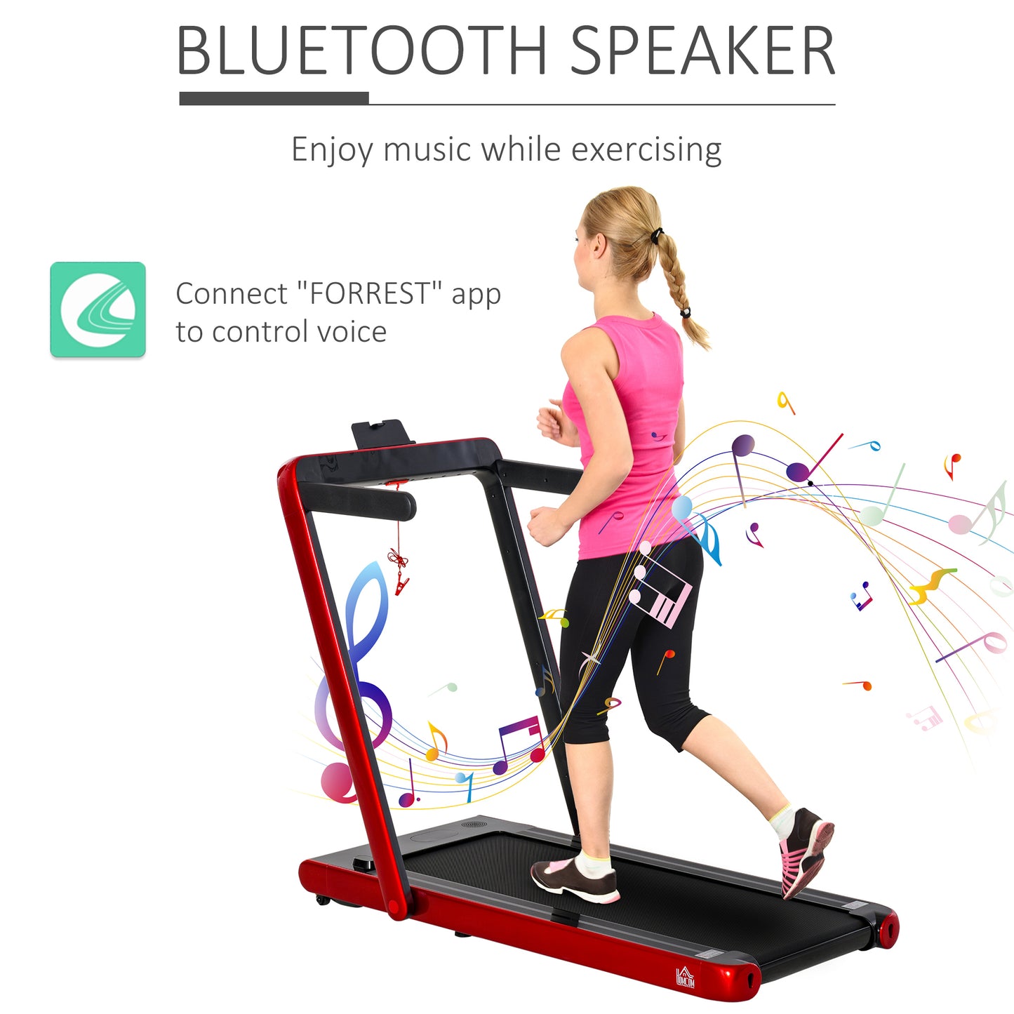 HOMCOM Electric Folding Treadmill Home Running Walking w/ Bluetooth Speaker, Black, Red