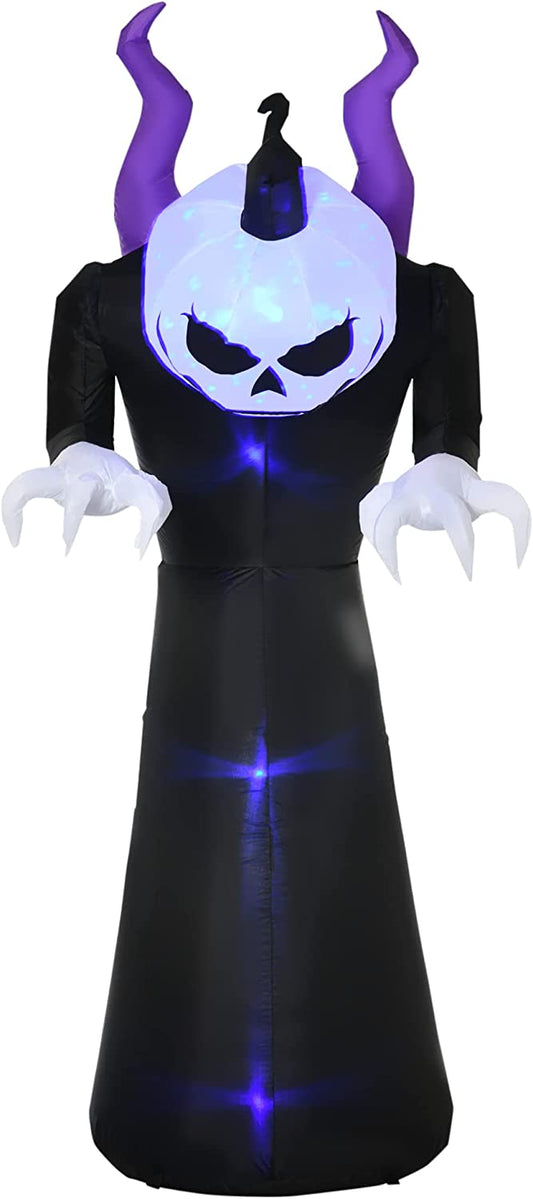 Outsunny 7ft Inflatable Halloween Ghost with Horns, Blow-Up Outdoor LED Display with Flame Effect for Garden