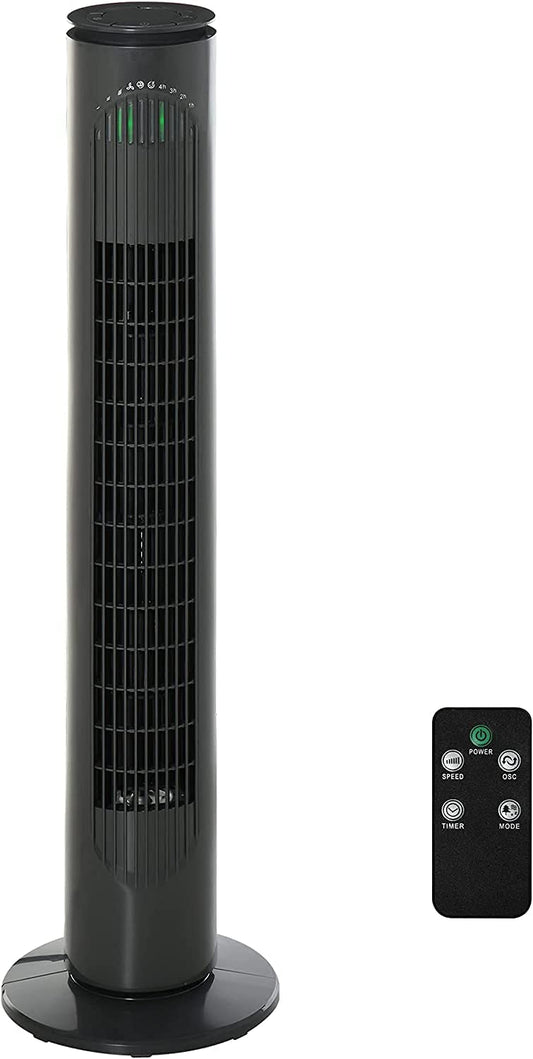 HOMCOM 30'' Freestanding Tower Fan, 3 Speed 3 Mode, 10h Timer, 70 Degree Oscillation, LED Light, 5M Remote Controller, Dark Grey