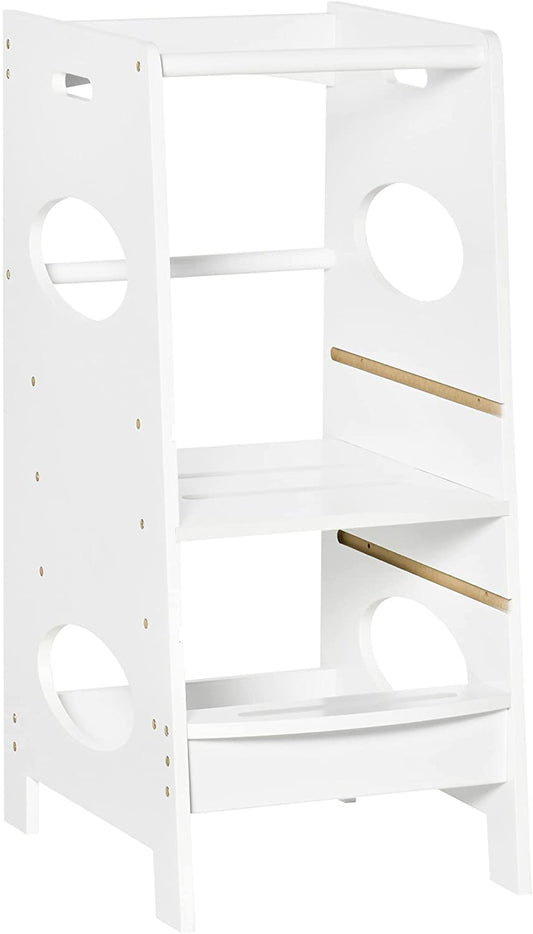 HOMCOM Kids Step Stool Toddler Kitchen Stool with Adjustable Standing Platform White