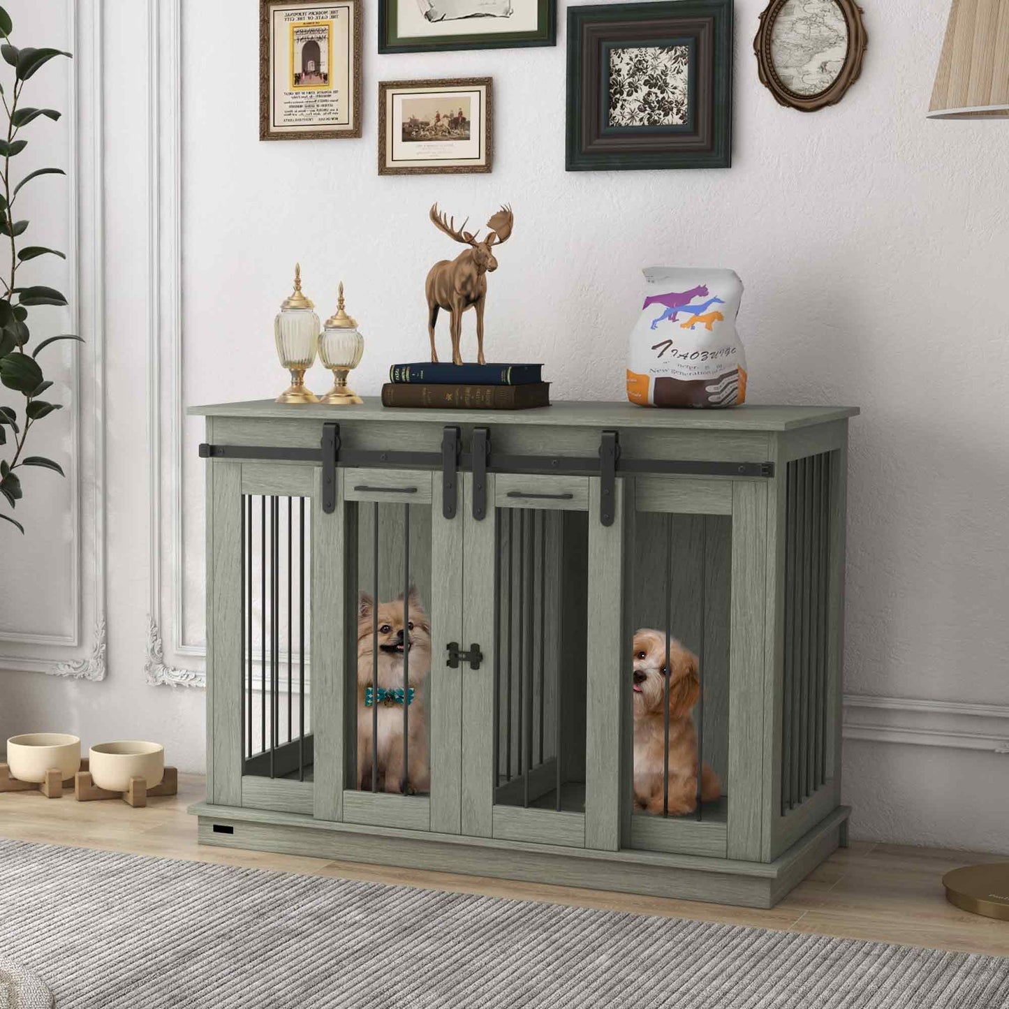 PawHut Dog Crate Furniture for Large Dogs, Double Dog Cage for Small Dogs