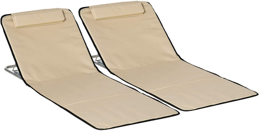 Outsunny Set Of 2 Beach Mat Seat Adjustable Back Metal Frame Fabric Cover Foldable w/ Bag
