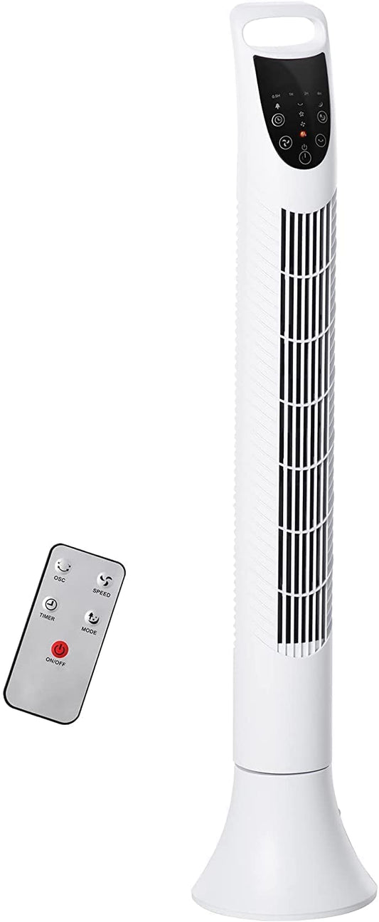 HOMCOM 36'' Freestanding Tower Fan, 3 Speed 3 Mode, 7.5h Timer, 70 Degree Oscillation, LED Panel, 5M Remote Controller, White