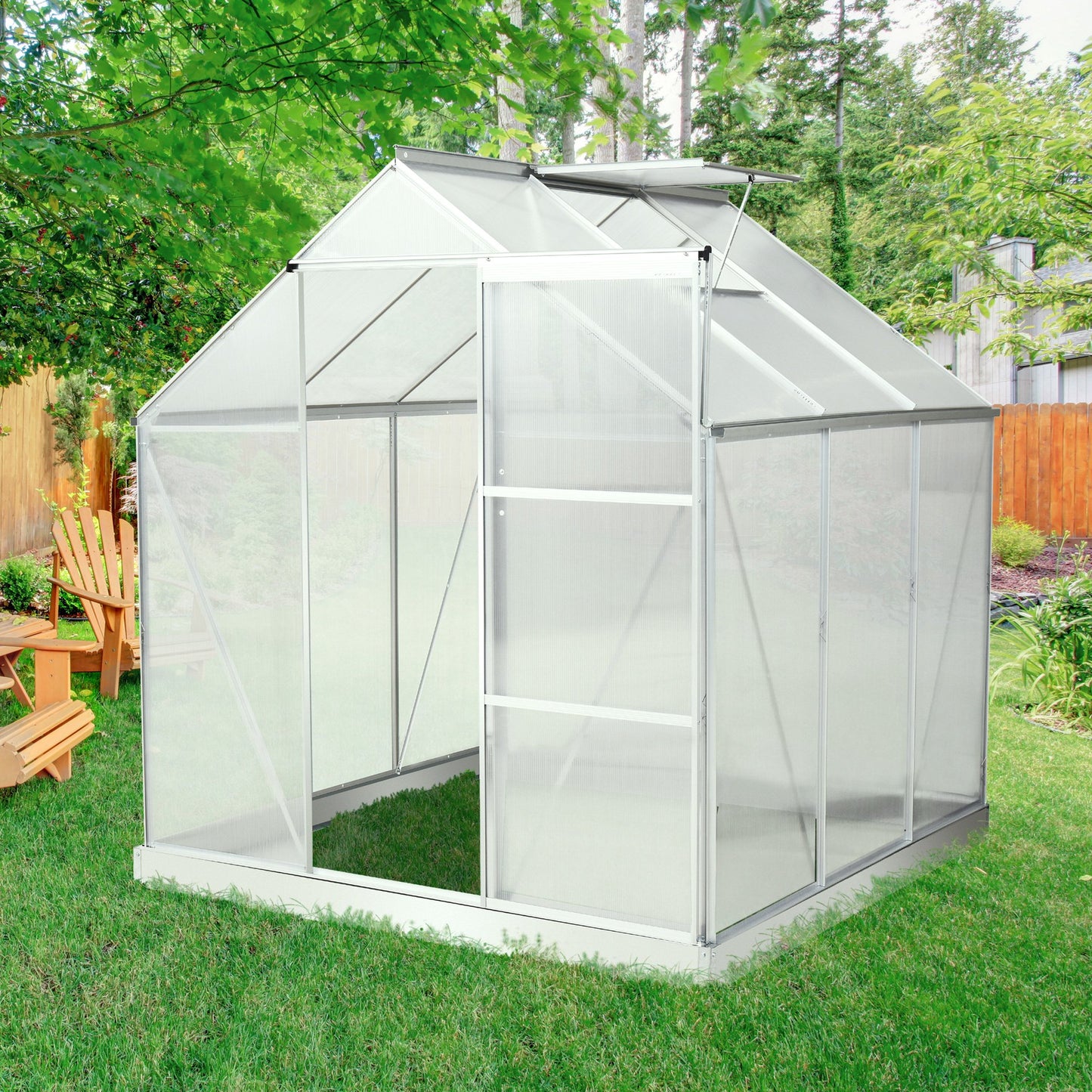 Outsunny 6x6ft Walk-In Polycarbonate Greenhouse w/ Window Clear