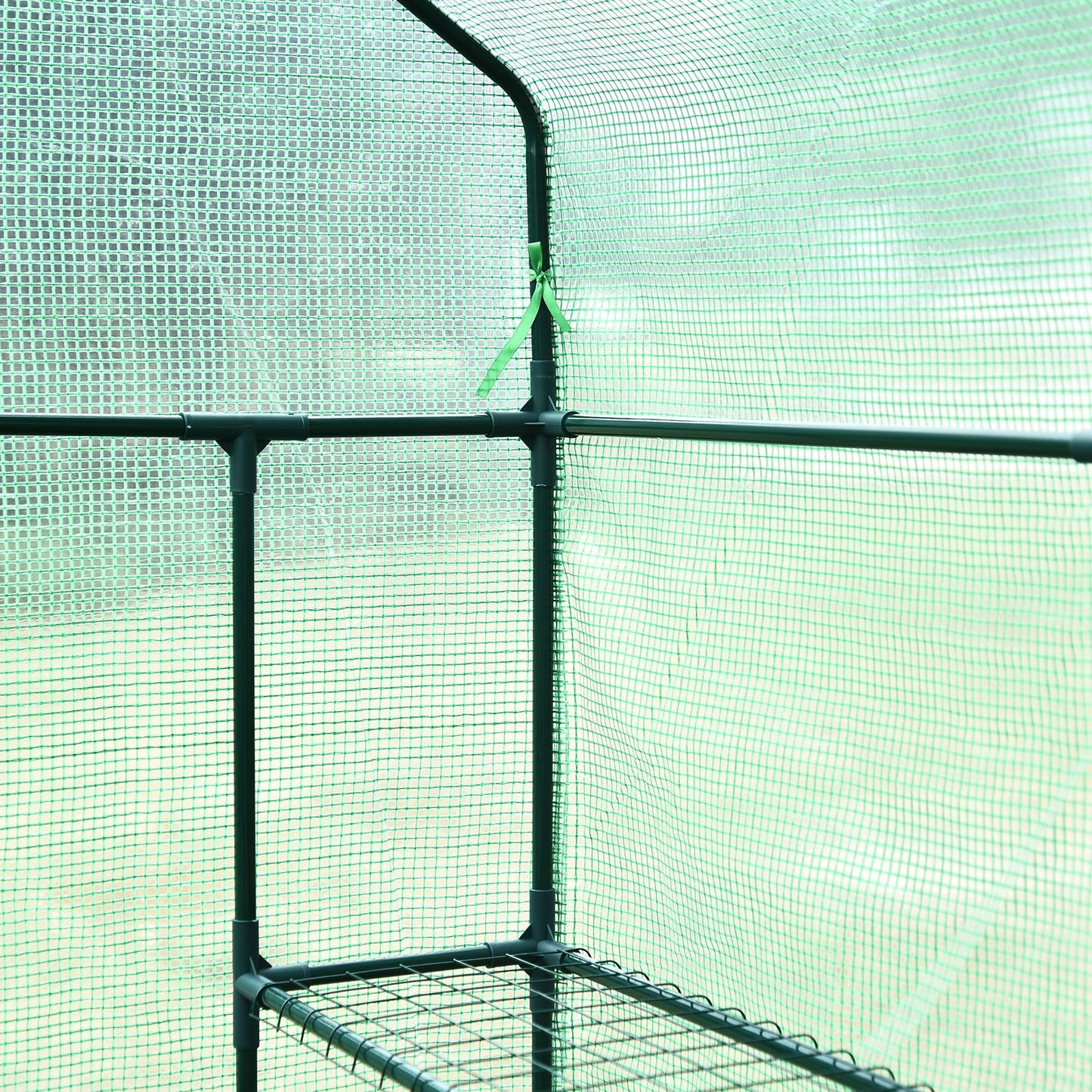 Outsunny 143x143x195 cm Walk in Greenhouse W/ Shelves-Dark Green