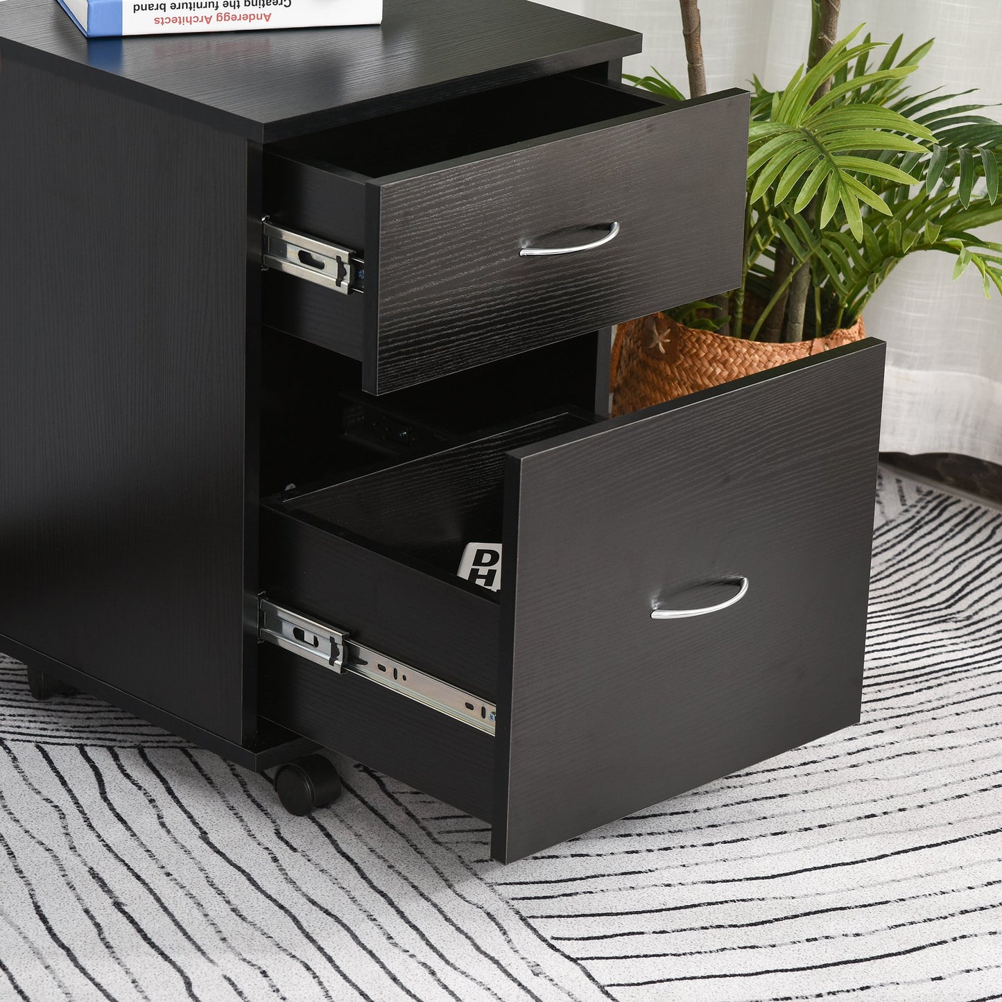 HOMCOM 2-Drawer Cabinet W/Wheels-Black