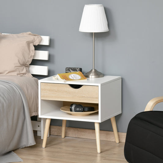 HOMCOM Bedside Table with Drawer and Shelf, Nightstand, Storage Chest for Bedroom