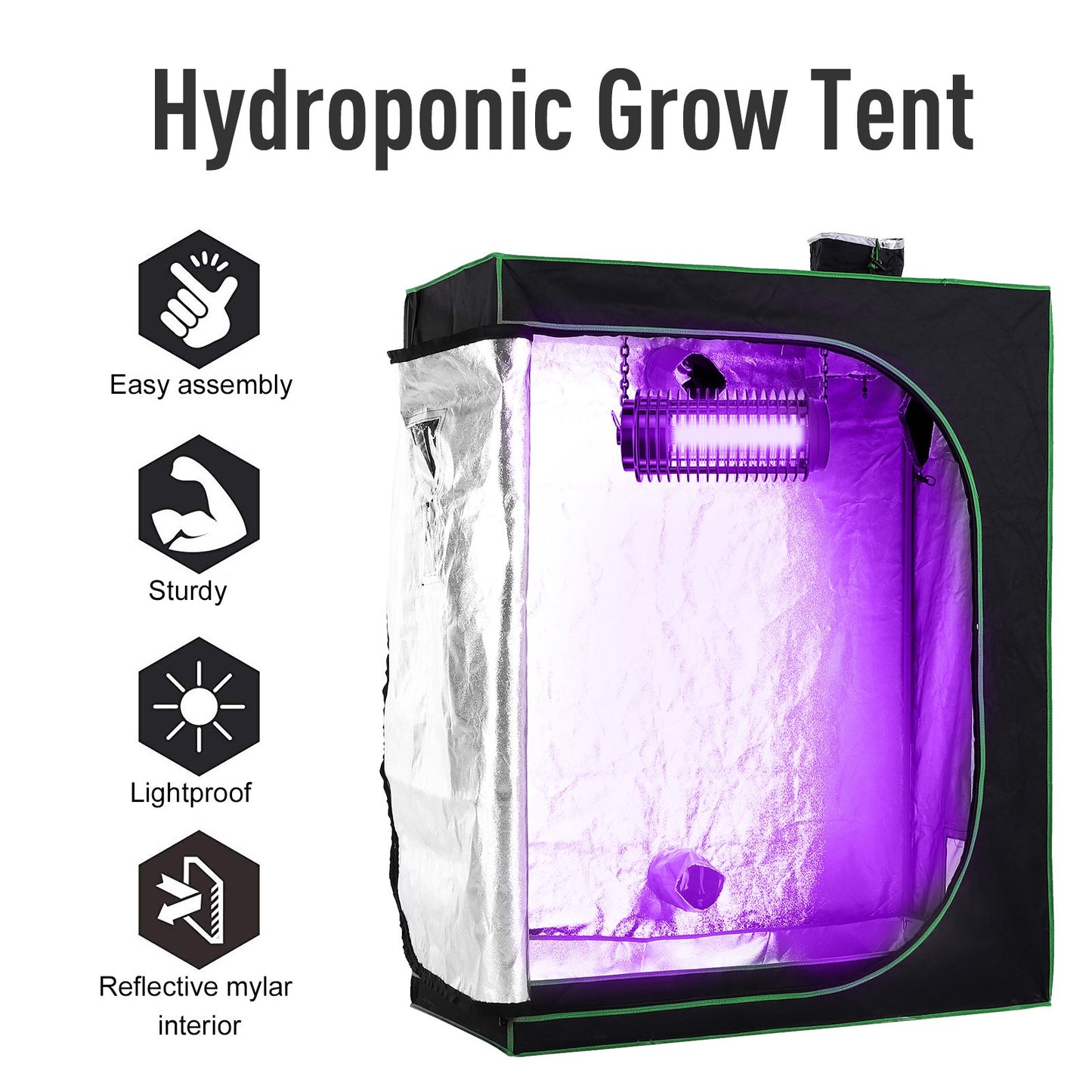 Outsunny Hydroponic Plant Grow Tent Canopy Indoor Reflective Mylar Green Room 600D Oxford 120L x60W x150Hcm Silver