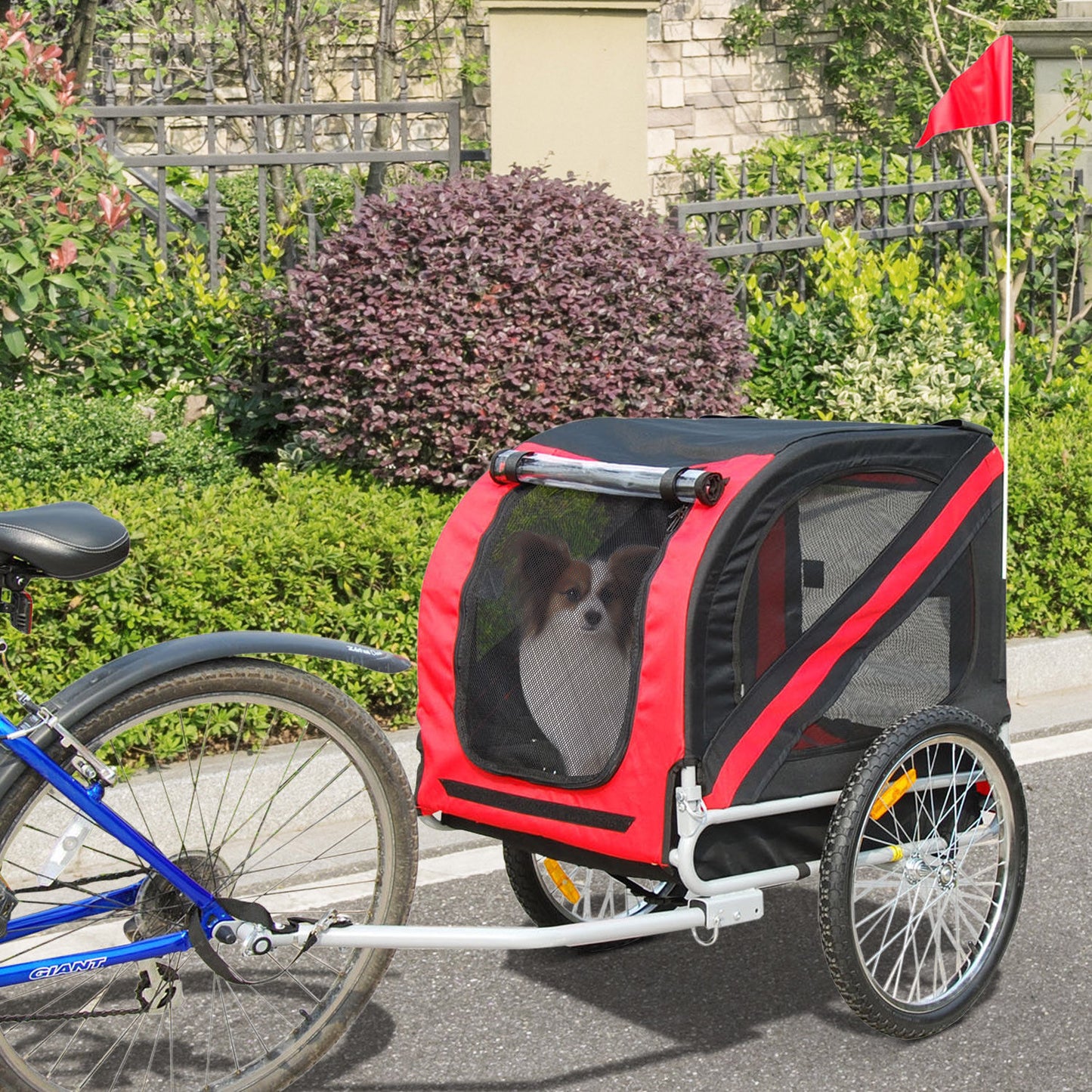 Pawhut Bicycle Pet Trailer in Steel Frame-Red/Black