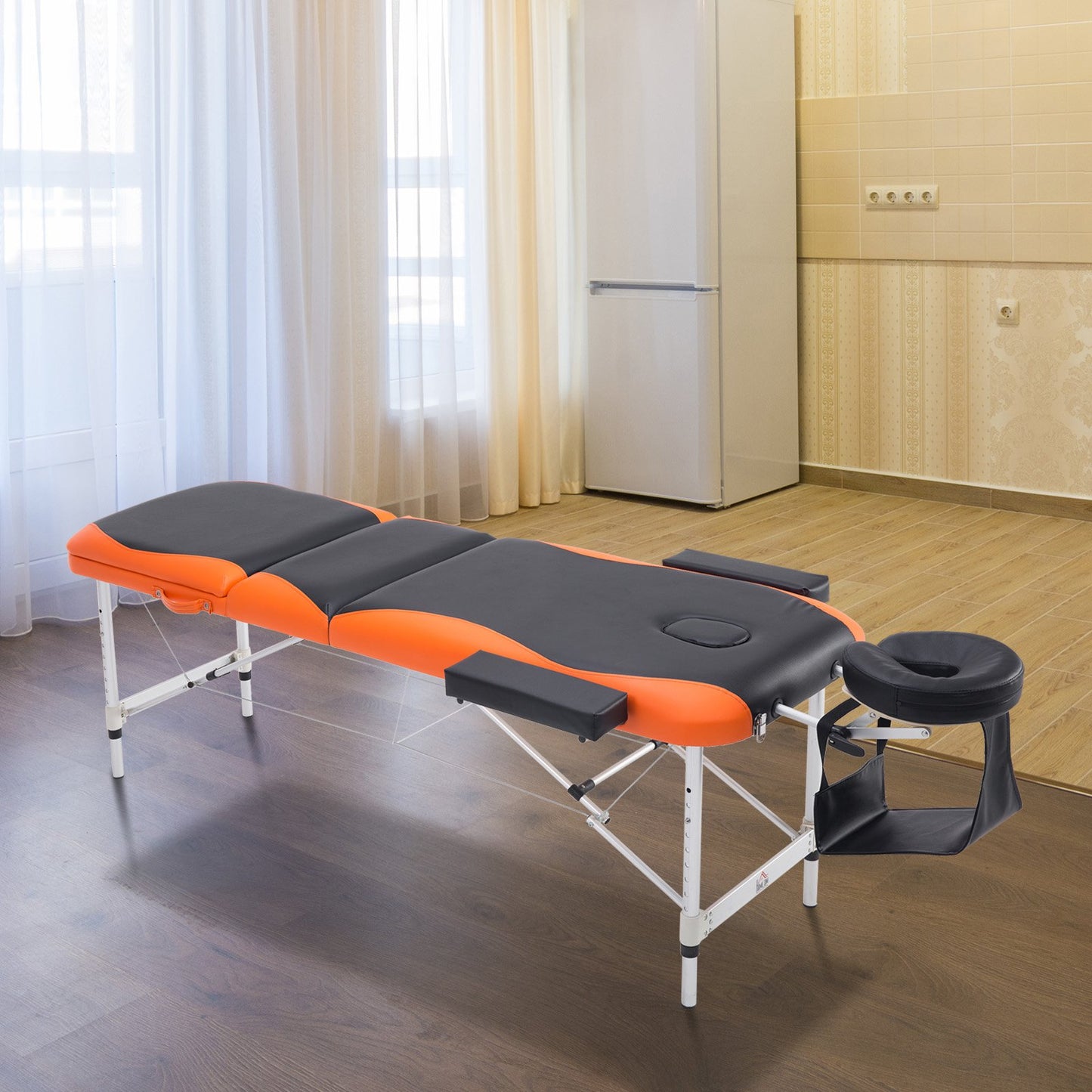 HOMCOM Professional Portable Massage Table W/Headrest-Black/Orange