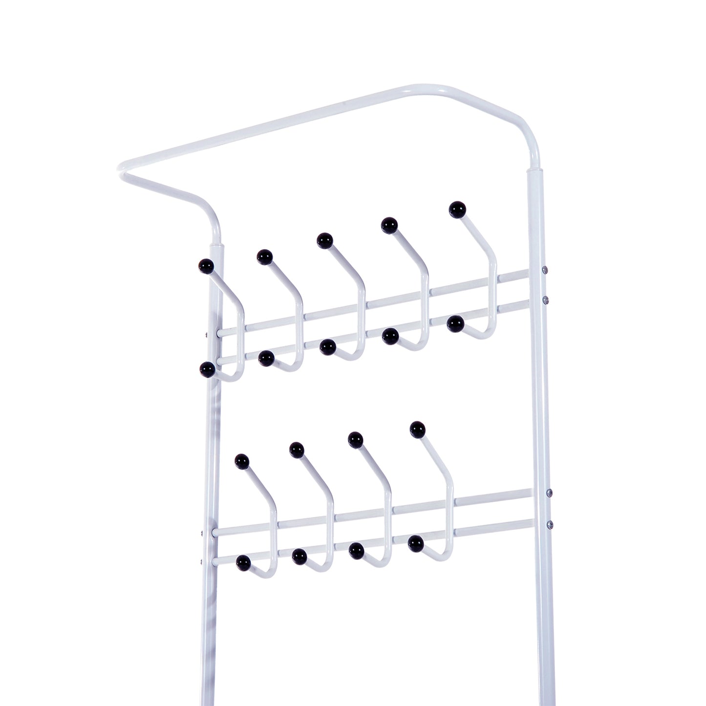 HOMCOM 18 Hook Metal Frame Hallway Coat Hanger w/ 3-Tier Shoe Storage White