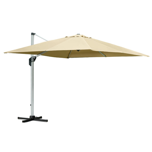 Outsunny 3 x 3(m) Outdoor Cantilever Roma Parasol 360° Rotating w/ Cross Base Khaki