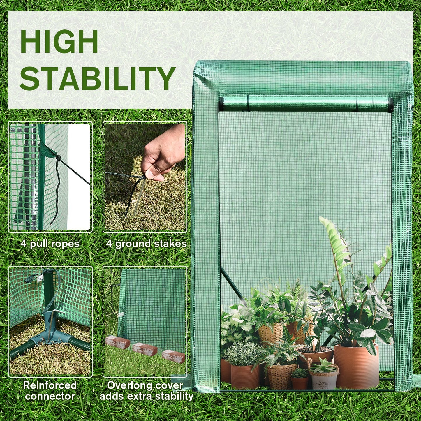 Outsunny 100x50x150cm PVC Grid Cover Steel Frame Greenhouse Green